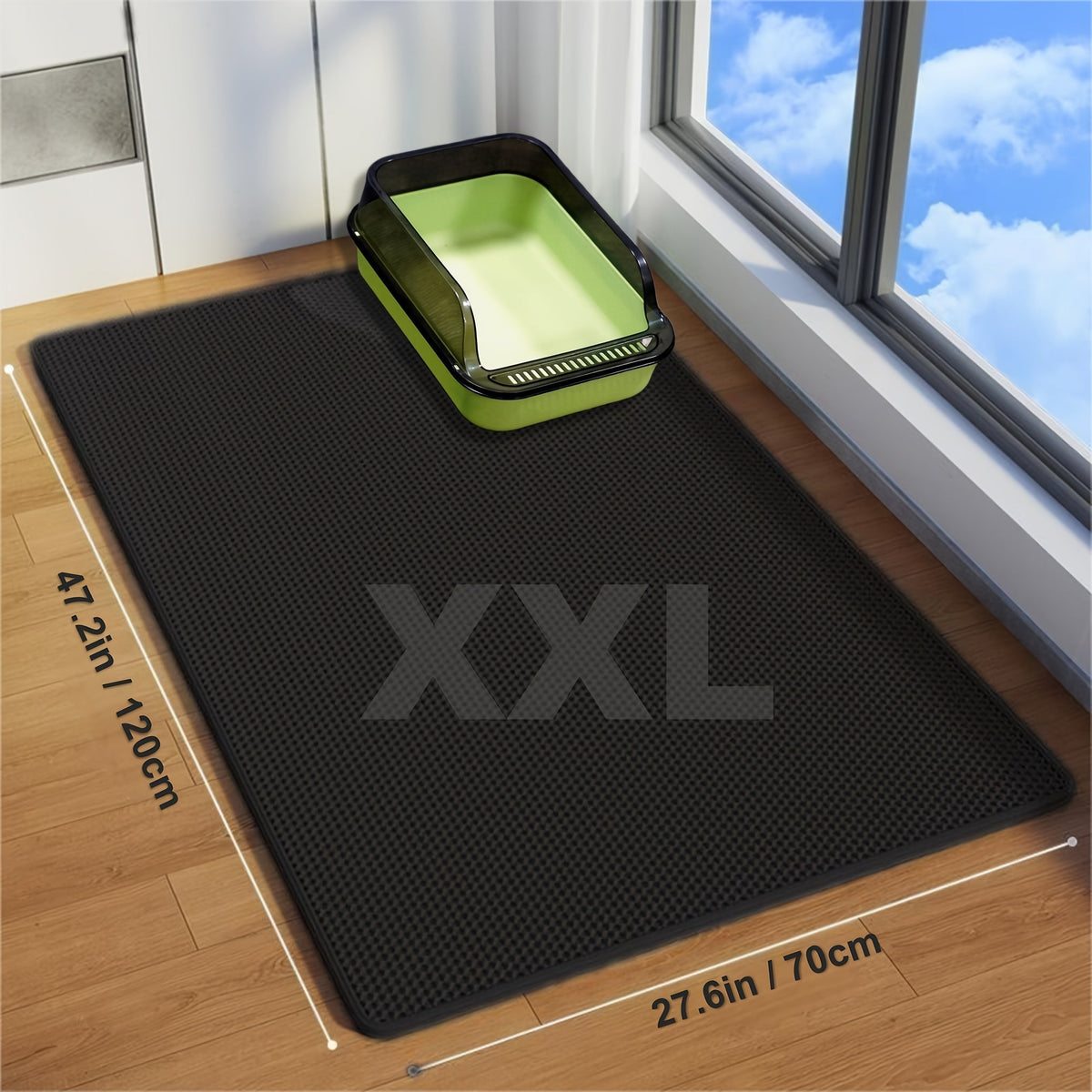 Tapis de litière pour chat double épaisseur extra large XXL 120x70 cm - Matériau EVA anti-éclaboussures et étanche, tapis antidérapant, lavable et anti-odeurs pour retenir la litière, beige