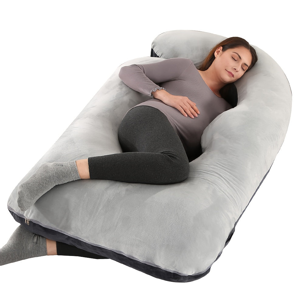Oreiller de maternité en forme de J, coussin de grossesse corps entier avec taie d'oreiller – soutien du dos, des jambes et du ventre pour un sommeil réparateur, tailles 41" et 60", coloris et tissus variés, idéal comme cadeau de naissance