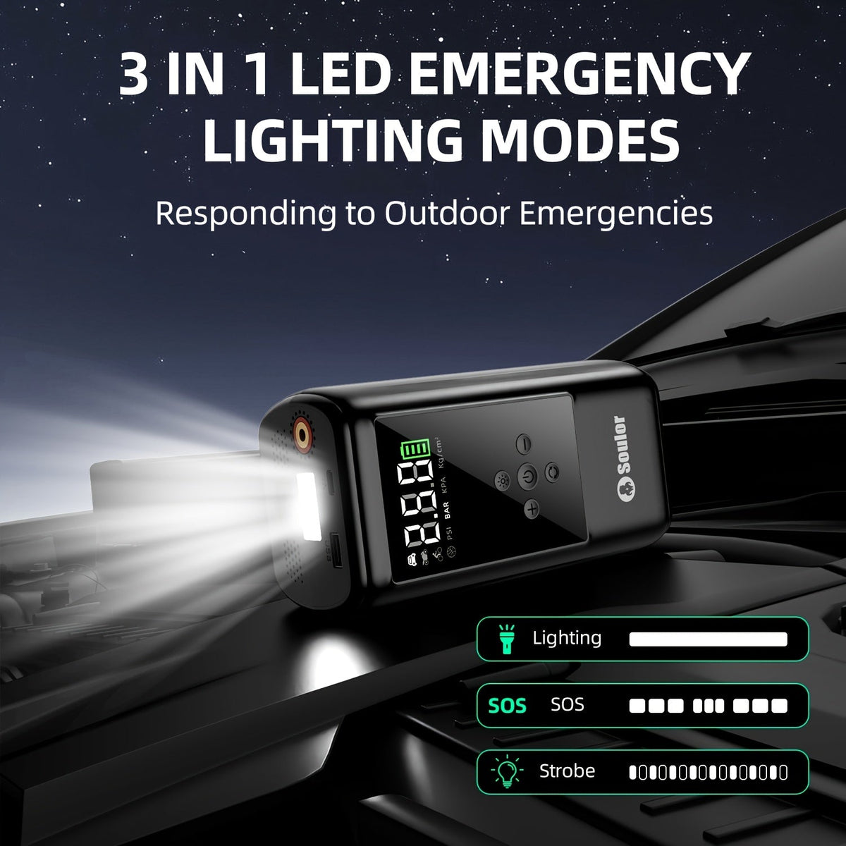 Démarreur de batterie portable 3000A-6000A – Booster de batterie lithium 12V, batterie externe avec double port USB QC 3.0 à charge rapide, lampe LED et boussole, compatible avec tous les moteurs essence