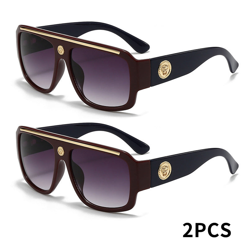Lot de 2 lunettes de mode carrées Cyberpunk pour homme avec monture en métal – Lunettes de soleil légères style urbain pour homme, 8 options de couleur, usage quotidien et cadeau