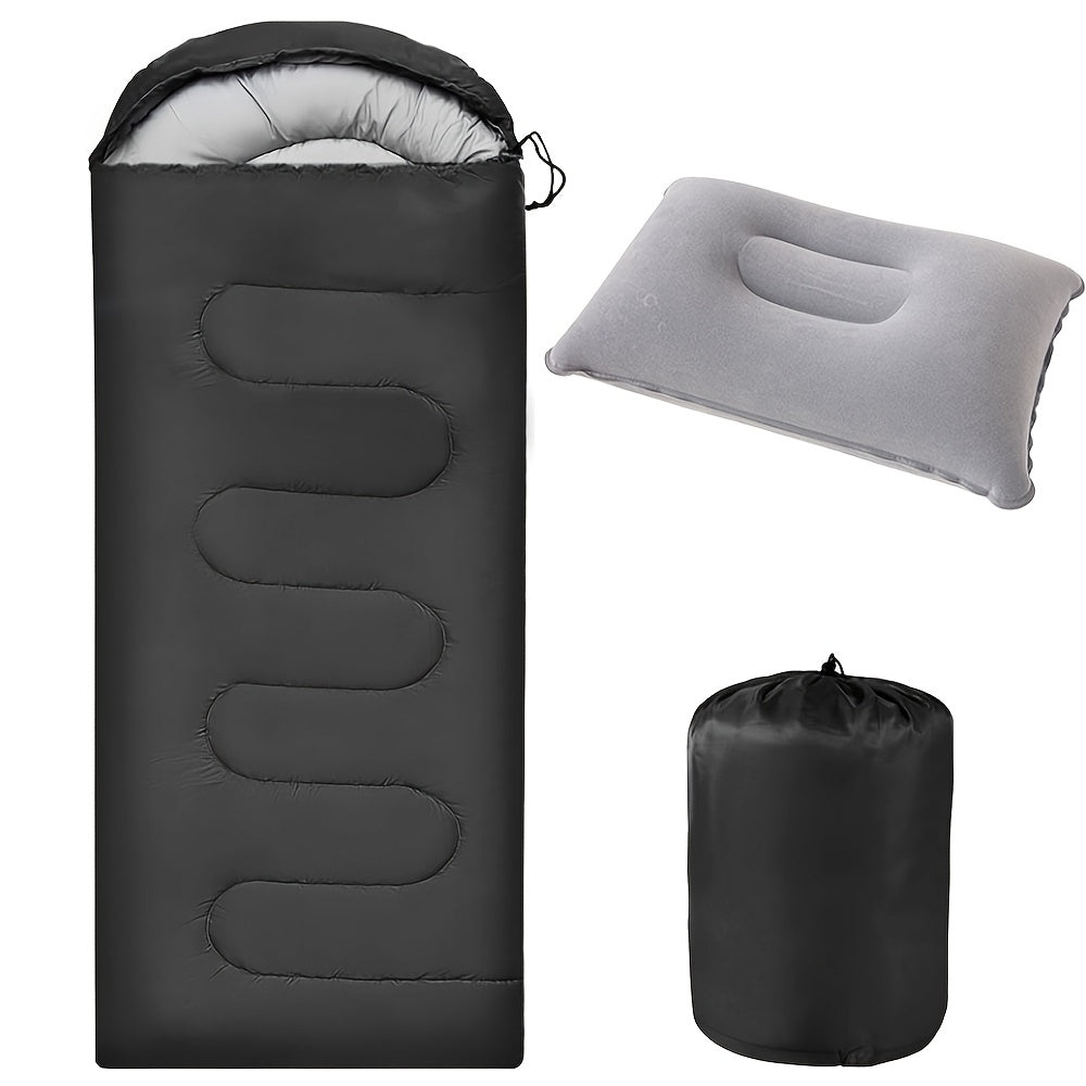 Sac de couchage 3 saisons avec oreiller et sac de compression – Système de couchage léger pour adultes, randonnée, sac à dos, aventures en plein air, voyage et utilisation d'urgence, 4 couleurs