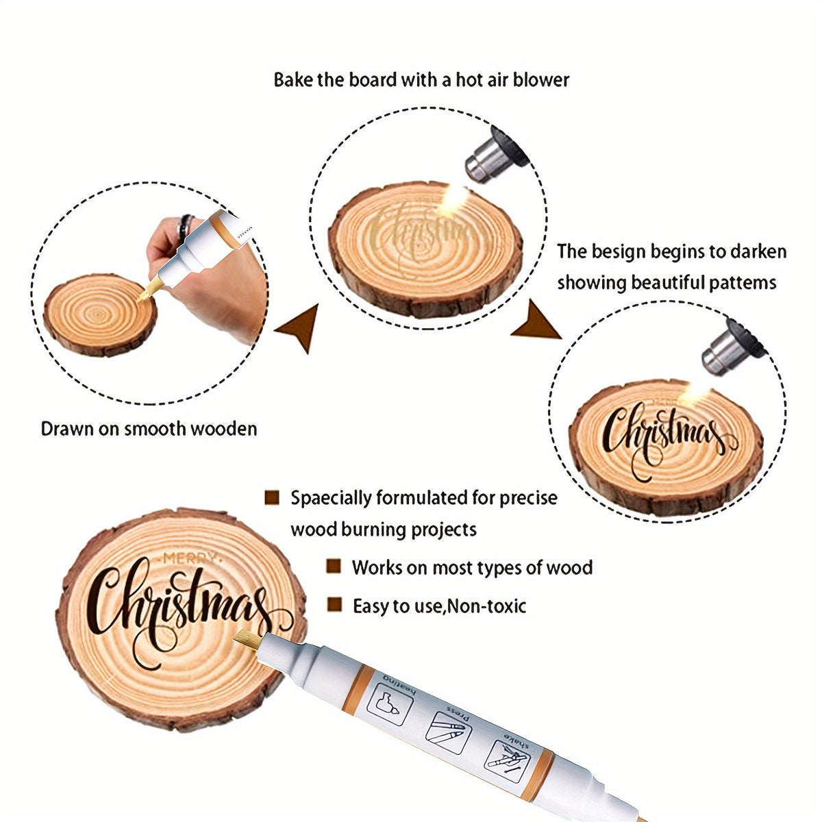 Kit de pâte de pyrogravure, 6 pots de gel thermoréactivable de 42,5 g avec stylos et outils de gravure, crème de pyrogravure pour bois, toile et denim, ensemble de loisirs créatifs pour débutants et artistes