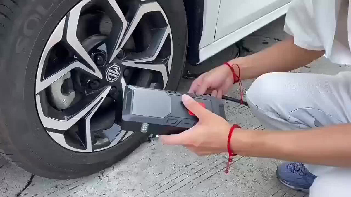 Démarreur de voiture 10000 A avec compresseur d'air 350 PSI, batterie de secours portable 9 en 1 avec lampe LED, charge rapide USB Type-C, gonfleur de pneus – Kit d'urgence pour voiture 12 V et cadeau