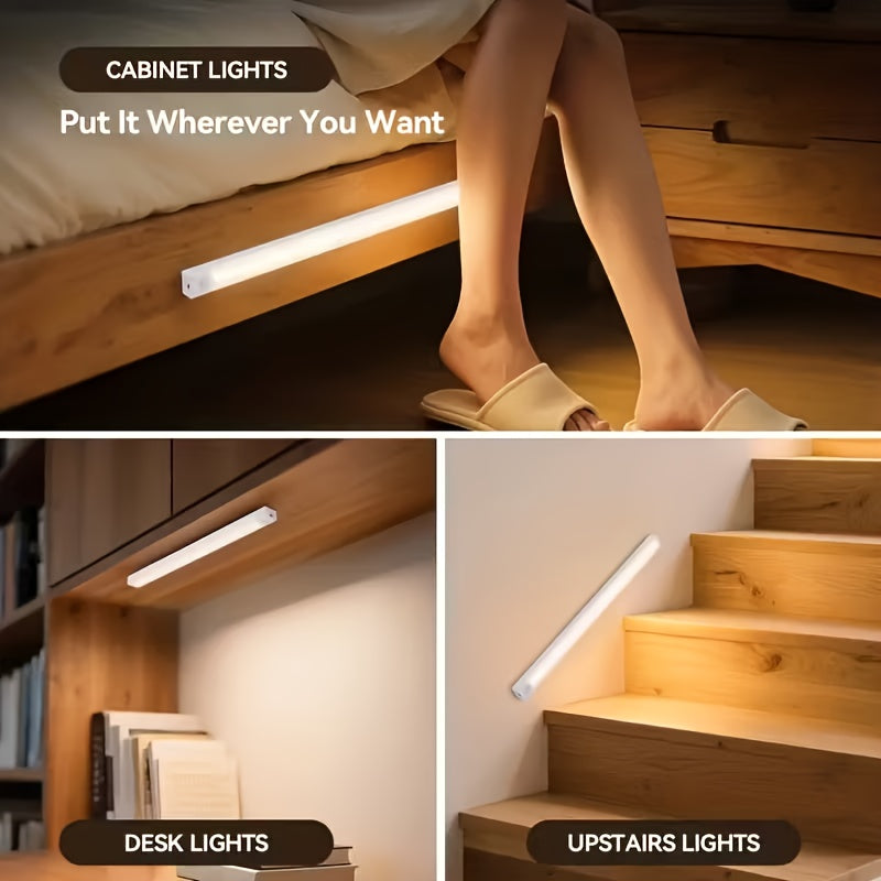 Lot de 3 et 6 éclairages LED pour placards avec détecteur de mouvement et recharge USB-C – Veilleuse magnétique sans fil sous meuble avec 3 modes pour cuisine, placard, escaliers, couloir et salle de bain, 10 cm/20 cm/30 cm