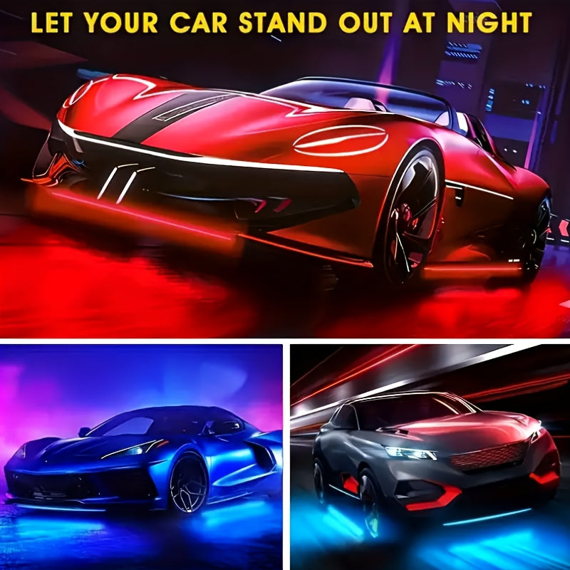 Kit d'éclairage d'ambiance LED pour voiture – Contrôle via application et sans fil, modes multi-scènes, 2 bandes (60 cm x 90 cm), compatible avec voitures, camions et SUV, éclairage décoratif intérieur et extérieur