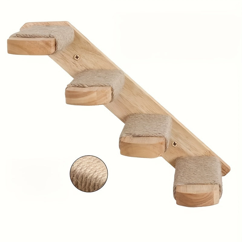 Arbre à chat mural en bois avec échelle en corde de sisal, mobilier d'intérieur pour chat, étagère d'escalade gain de place, centre d'activités pour chats d'intérieur