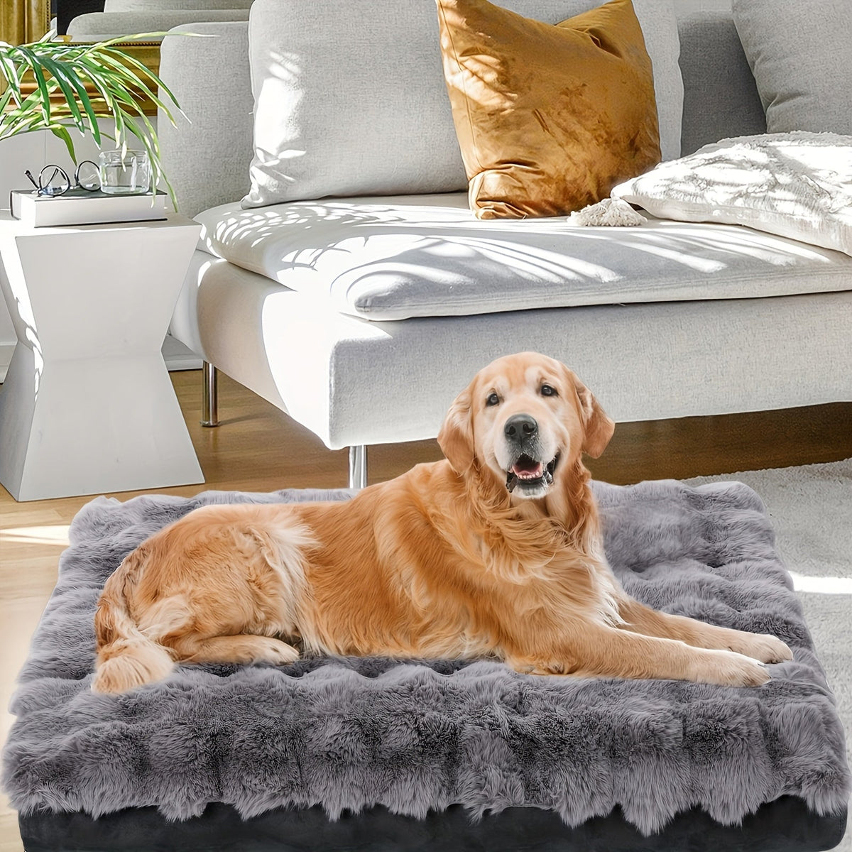 Lit orthopédique pour grands chiens – Couchage en mousse à mémoire de forme pour animaux avec housse amovible et lavable, base antidérapante, fausse fourrure, soulagement des articulations, ultra-résistant, tailles S, M, XL, XXL