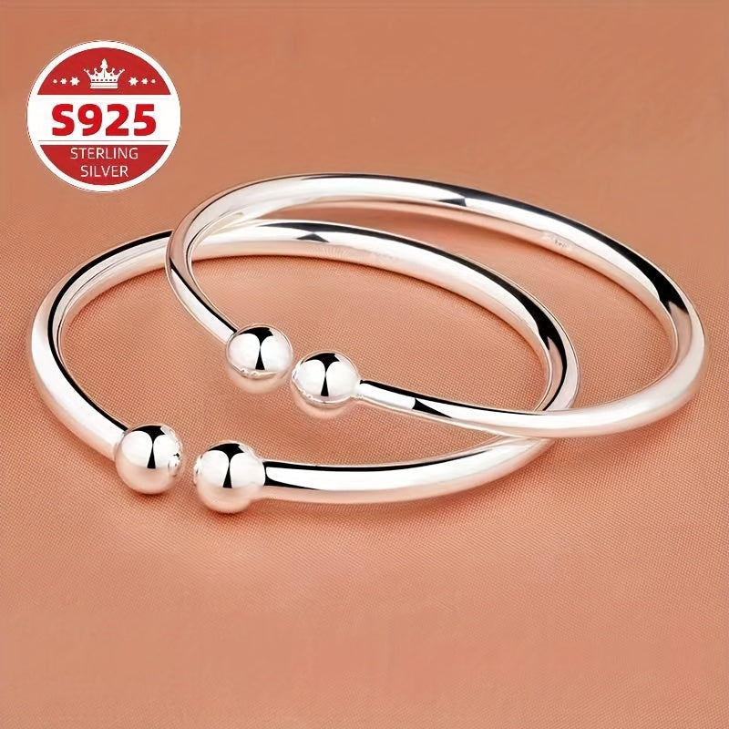 Ensemble de 2 bracelets joncs ouverts en argent sterling 925 nacré pour femme – Bracelet manchette ajustable hypoallergénique, bijou élégant pour la Saint-Valentin, la fête des Mères ou un anniversaire