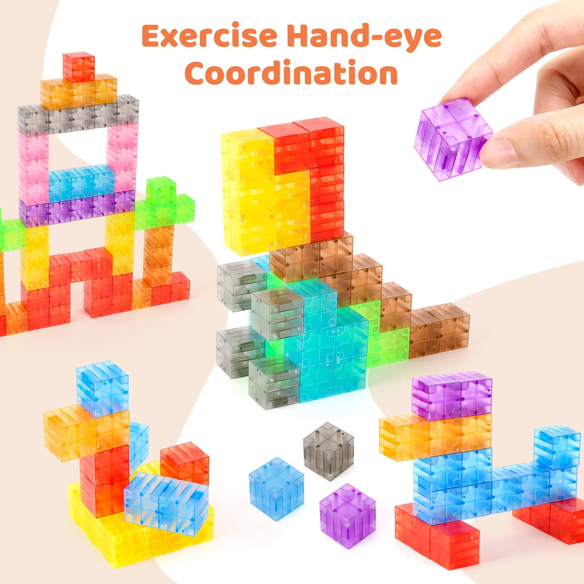 Blocs de construction magnétiques 100 pièces - Cubes magnétiques colorés et transparents, jouet de construction STIM, tuiles empilables créatives pour enfants, cadeau éducatif pour filles et garçons, anniversaire, Noël, Halloween