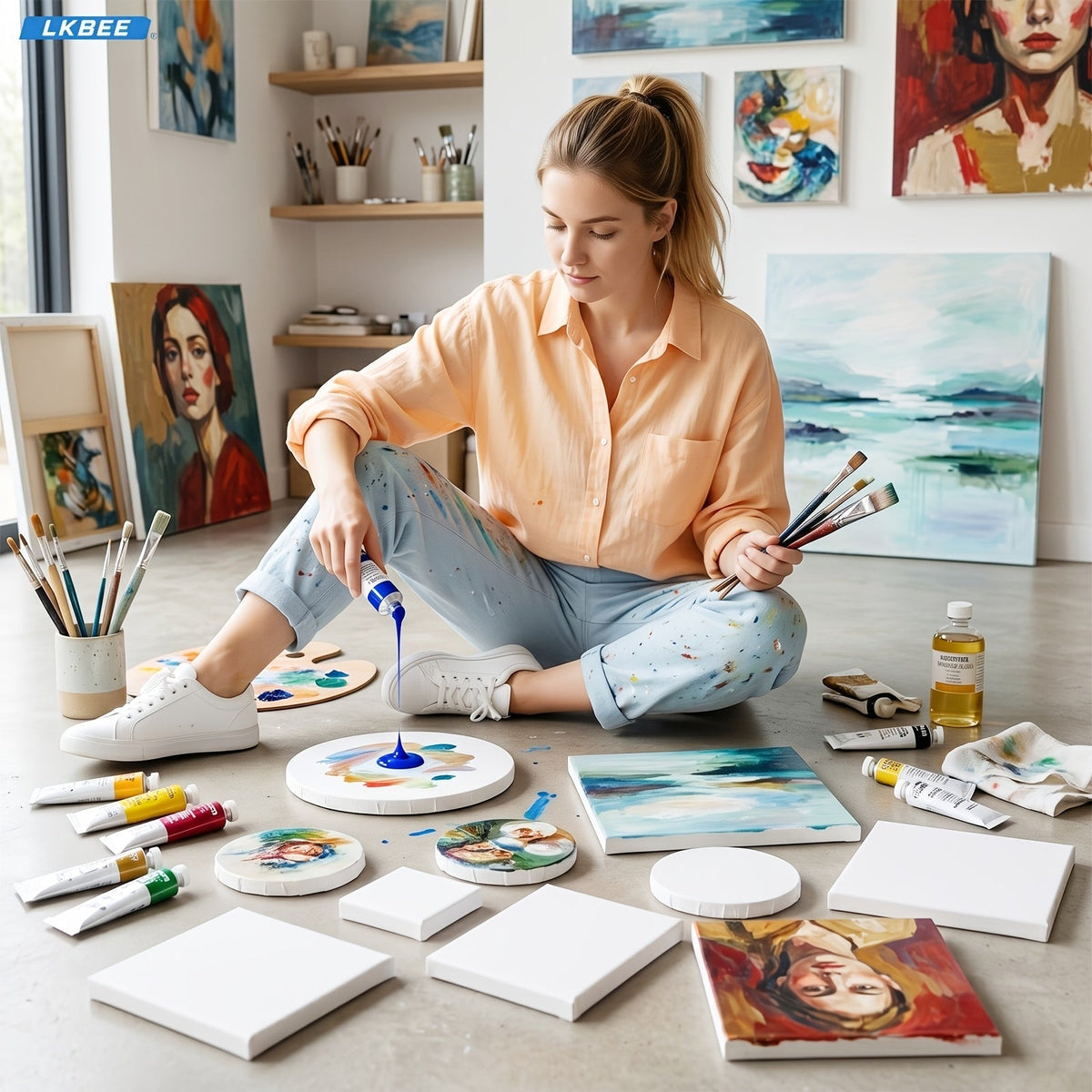 Lot de châssis entoilés ronds et carrés multi-formats – Packs de 5 à 20 pièces en 10x10, 11x14, 12x12, 16x16 et plus – Idéal pour le pouring acrylique, la technique humide sur humide, la peinture à l'huile et l'enseignement en classe