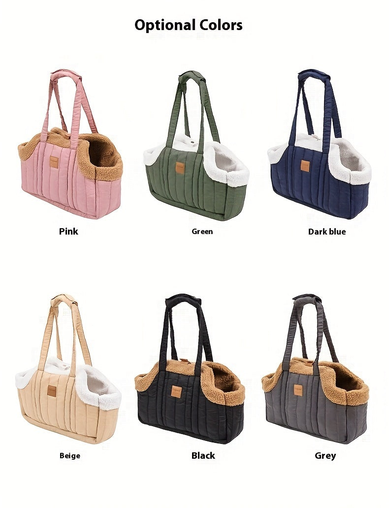 Sac de transport d'hiver pour animaux avec fermeture à pression – Sac fourre-tout chaud et confortable pour petits chiens et chats, idéal pour les activités en extérieur, disponible en marron, noir, beige, rose, vert et bleu