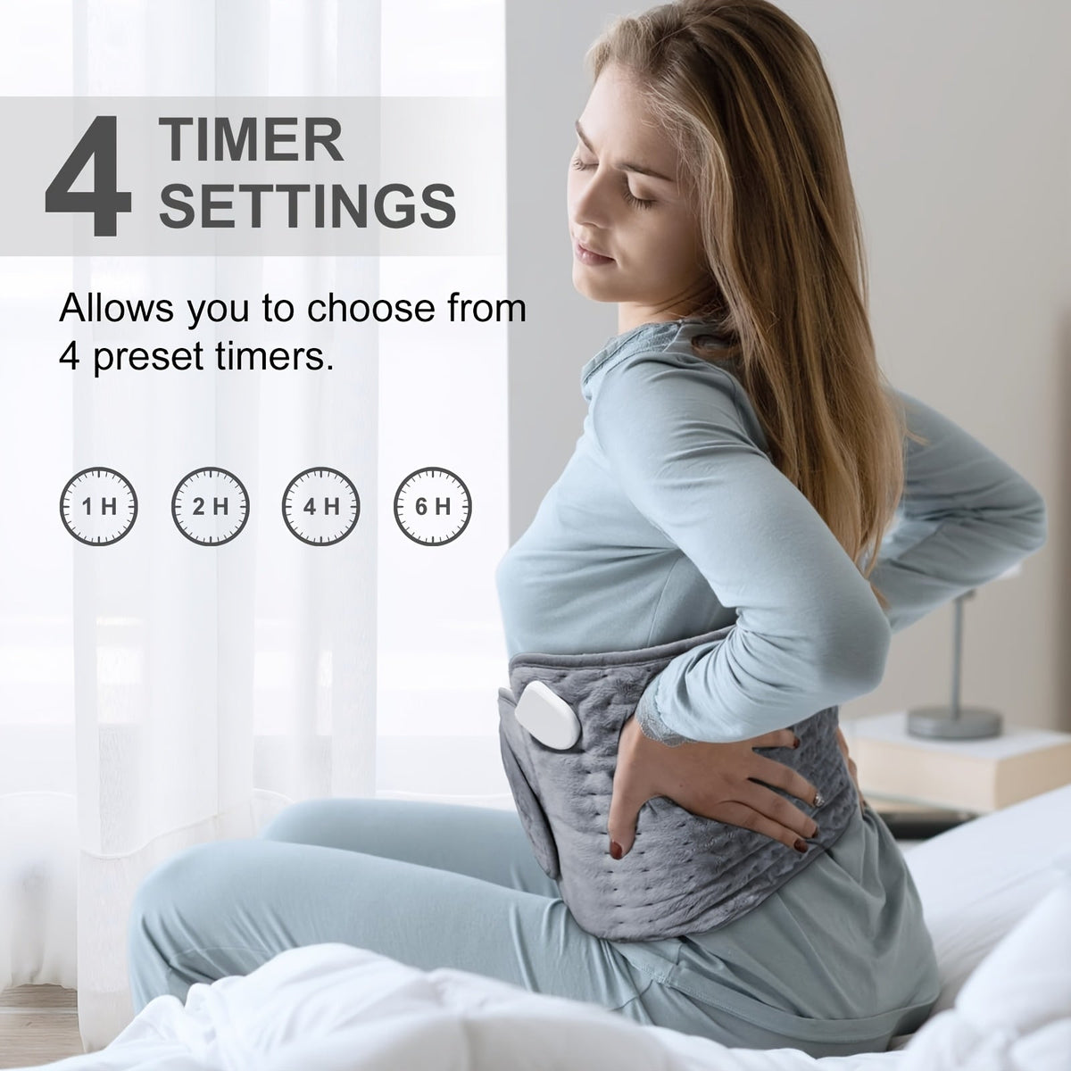 Ceinture chauffante électrique pour soulager les maux de dos, 30 x 60 cm – 6 niveaux de chaleur (40-65°C), arrêt automatique après 6 heures, 4 minuteurs, tour de taille réglable (60-115 cm), coussin chauffant lavable pour hommes et femmes