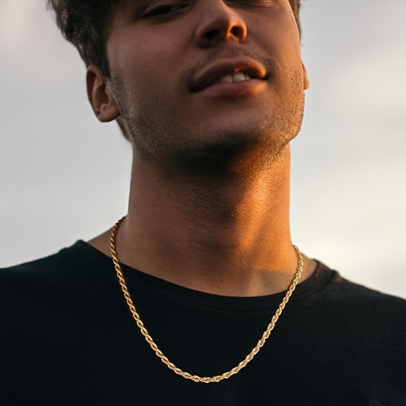 Collier chaîne torsadée plaqué or 18 carats sur argent sterling 925 – Chaîne unisexe élégante style hip-hop, 20"/22"/24", coffret cadeau pour Noël et la fête des mères