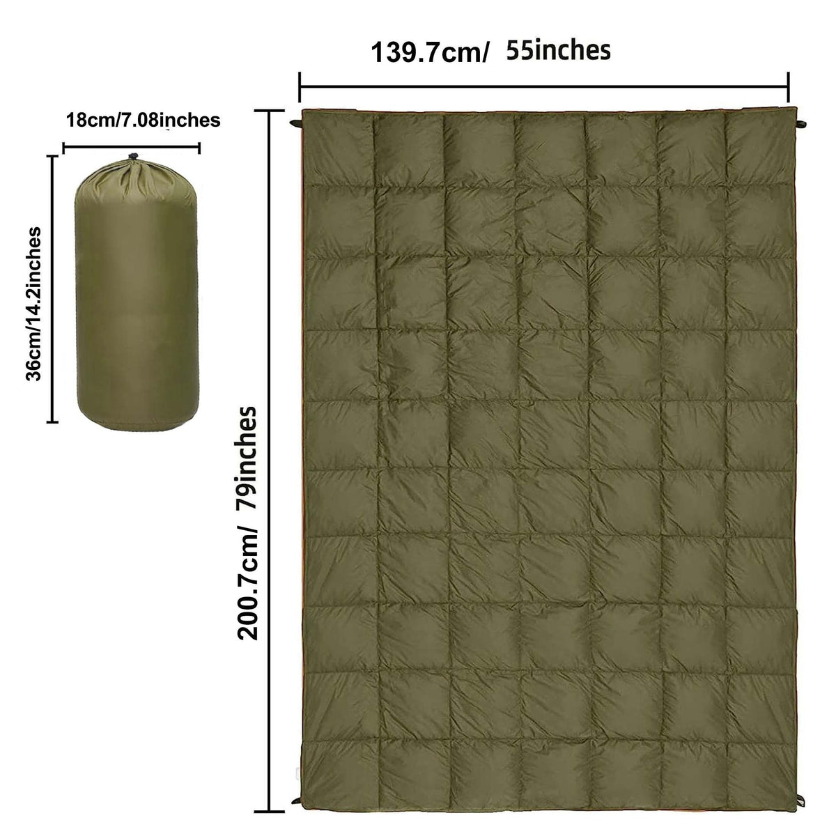 Couverture matelassée de camping, pliable, légère et chaude avec traitement déperlant DWR, incluant un masque de nuit 3D, 140x200 cm, pour camping, voyage, voiture, plage, stade, hamac, canapé et festival