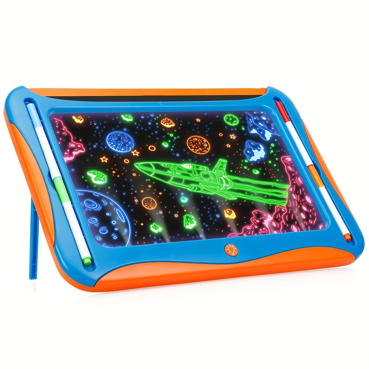 Tablette à dessin lumineuse LED pour enfants de 3 à 8 ans – Kit d’art phosphorescent avec 9 cartes recto-verso et 6 marqueurs, jouet éducatif de voyage, cadeau d'anniversaire et de Noël pour filles et garçons
