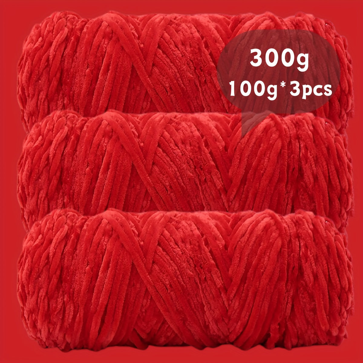 Fil chenille velours, lot de 3 pelotes de 300 g (3 x 100 g), laine douce et épaisse pour tricot et crochet, 47 couleurs, idéal pour débutants, artisanat de luxe pour pulls, écharpes, bonnets, poupées, sacs, amigurumi et projets DIY
