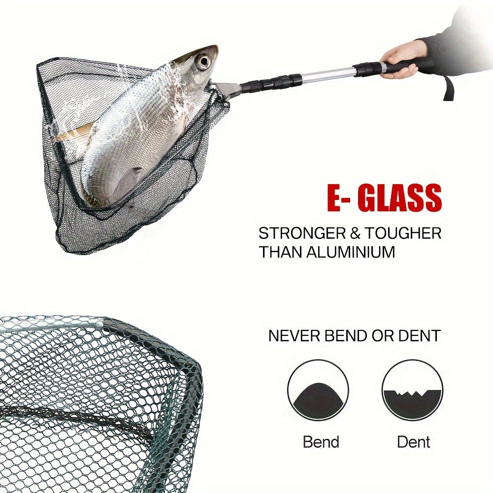 Épuisette de pêche pliable avec manche télescopique en alliage d'aluminium – 3 tailles 86 cm, 110 cm, 130 cm, filet métallique escamotable pour poissons, crabes, écrevisses et crevettes, équipement de pêche portable