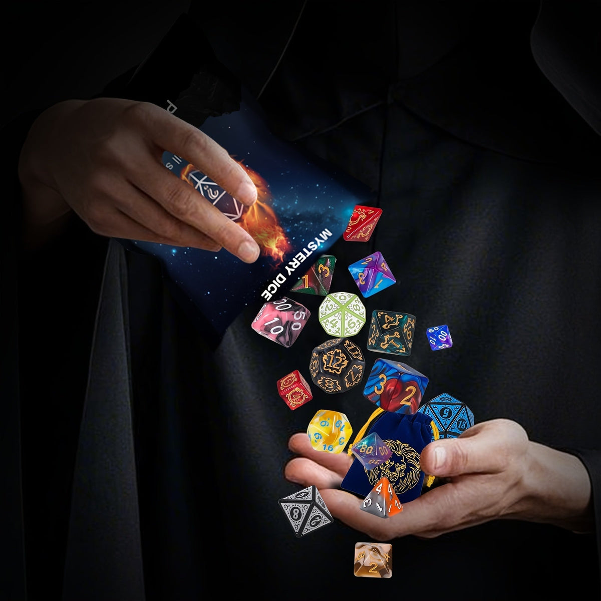 Set de dés polyédriques pour JDR avec sac en velours, 7 dés en acrylique pour Dungeons & Dragons, MTG, jeux de plateau, set complet D20 D12 D10 D8 D6 D4, cadeau idéal pour Halloween, Noël ou un anniversaire