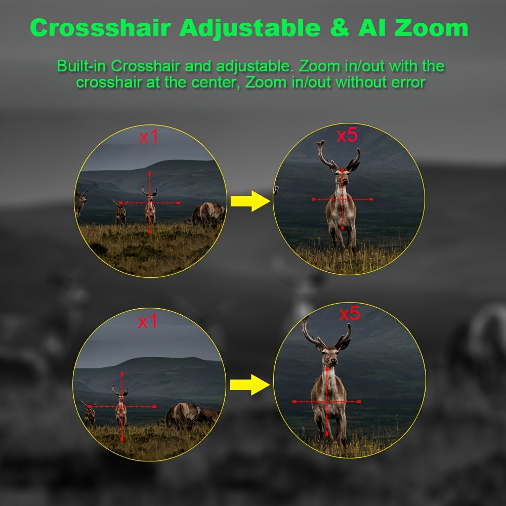 Lunette de vision nocturne numérique pour la chasse – Monoculaire infrarouge, zoom 5x, enregistrement vidéo HD 1080p, carte TF 32 Go et batterie 2600 mAh, réticule intégré pour la chasse, le camping et l'aventure en pleine nature