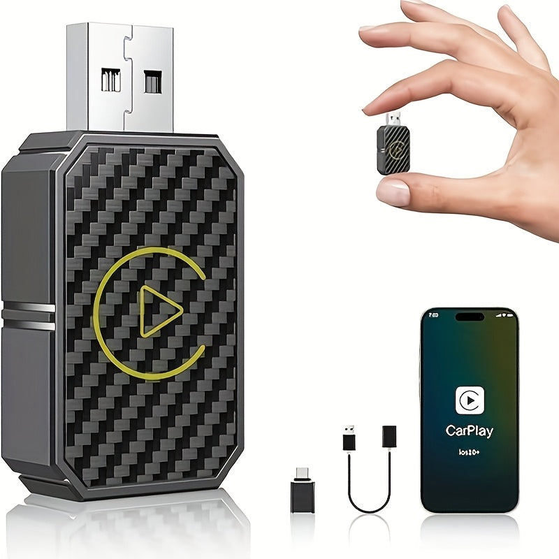 Mini adaptateur CarPlay sans fil, version améliorée 2025 – Dongle Plug & Play pour convertir le CarPlay filaire en sans fil pour Apple iPhone et Android, faible latence, connexion rapide et stable, aucune batterie requise, jeu de ports USB inclus