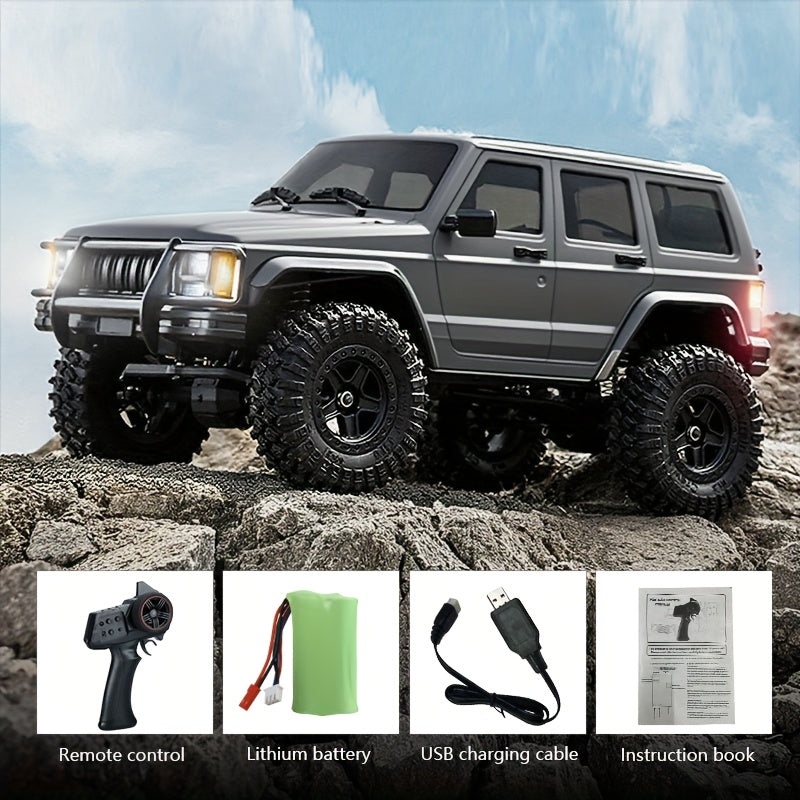 Voiture télécommandée 4x4 tout-terrain RC Rock Crawler échelle 1:18 – Essieux diamant à couple élevé, lumières LED, châssis robuste – SUV RC tout-terrain extrême pour adultes et enfants – Blanc, gris, bleu, vert
