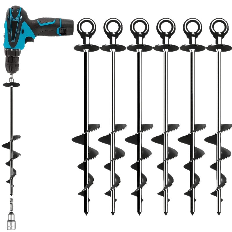 Ancres de sol en spirale robustes de 18 pouces en acier au carbone – Lot de 4 ou 6 piquets de terre à visser pour tente, trampoline, attache pour chien, jardin et ancrage sécurisé pour le camping en plein air