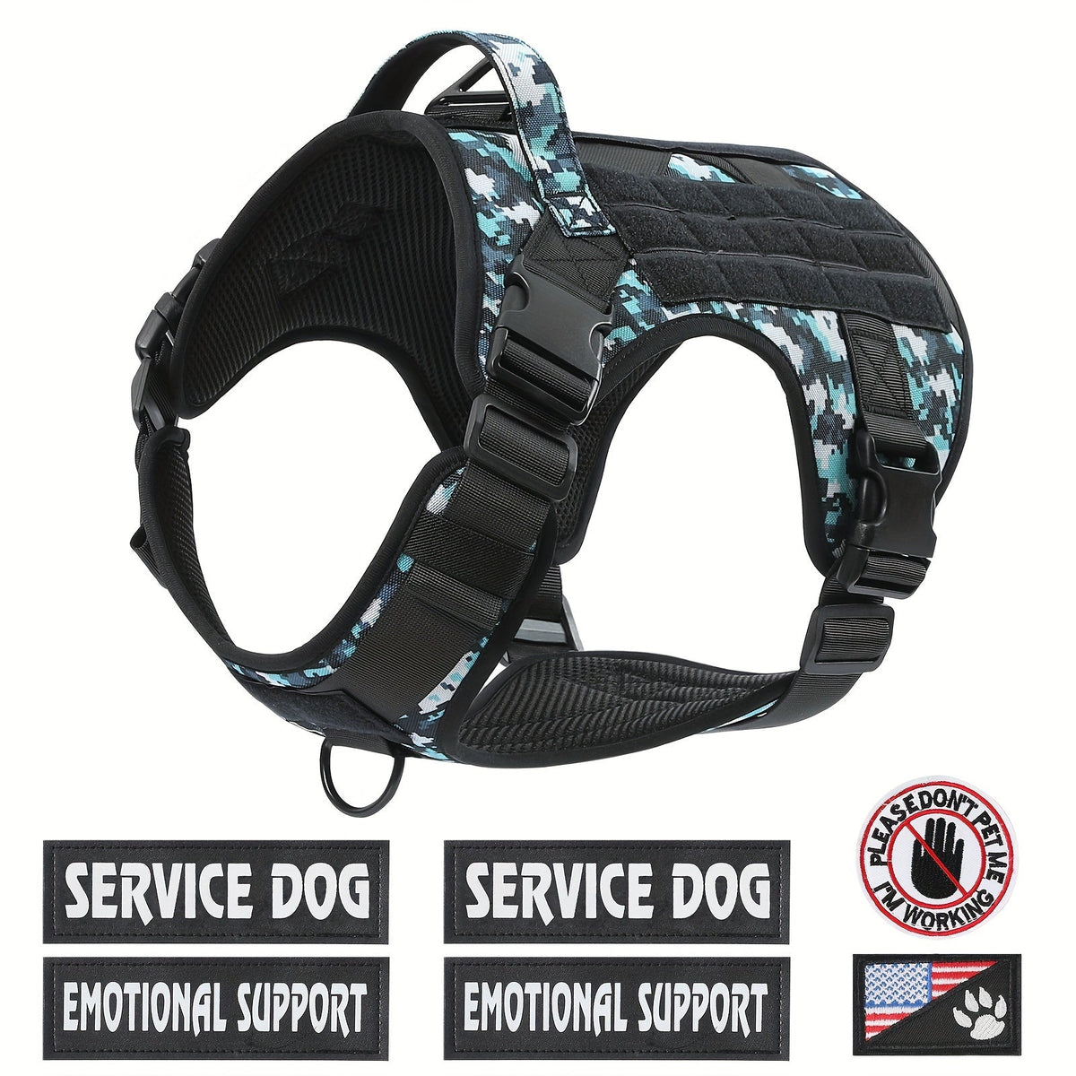 Harnais tactique pour chien – Gilet anti-traction style militaire pour animal de compagnie avec poignée de contrôle, ajustement sécurisé pour chiens actifs, motif uni, tailles S à XL, idéal pour le dressage, la randonnée et la marche