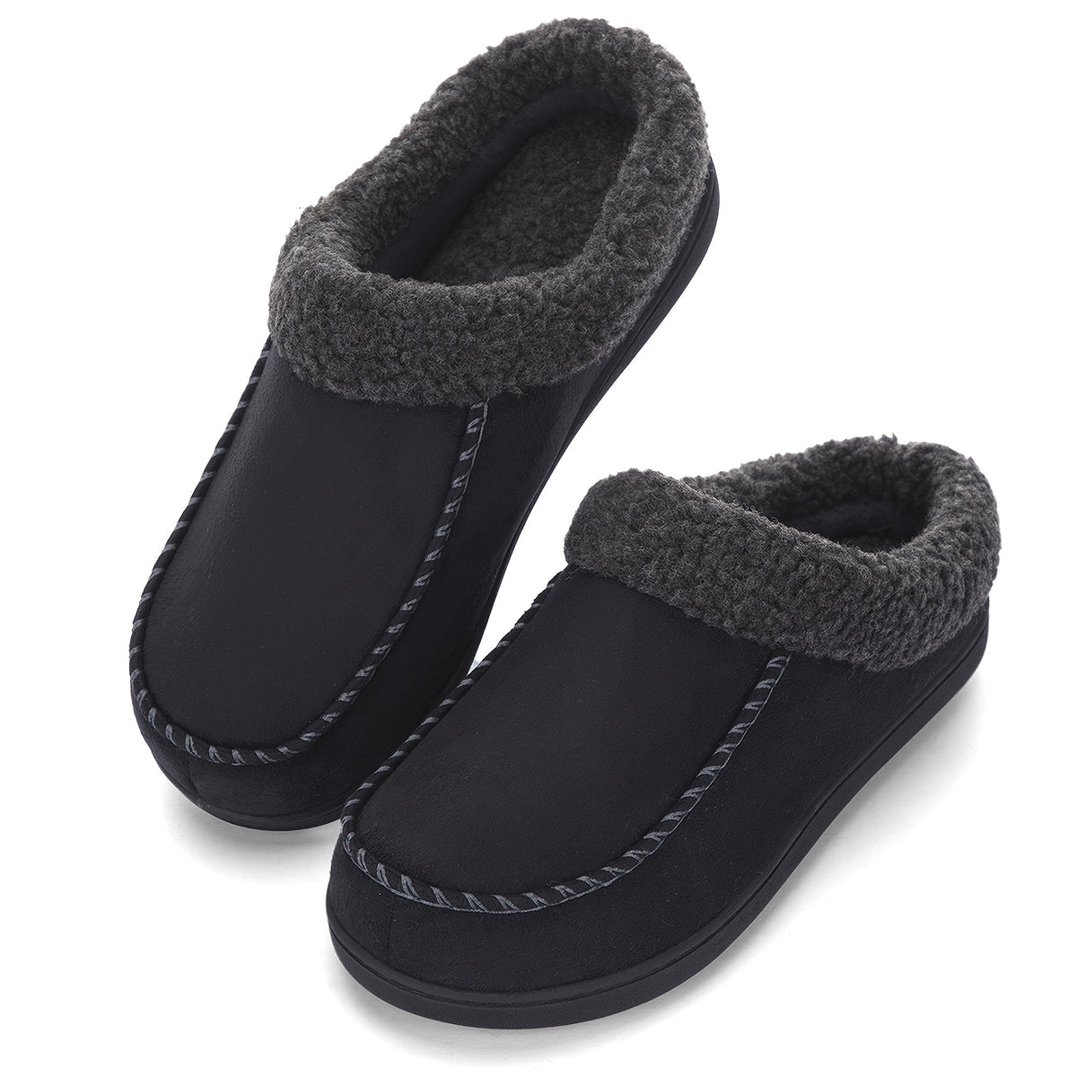 Mocassins pour homme à col en peau de mouton – Rembourrage en mousse à mémoire de forme, semelle antidérapante en TPR, doublure chaude, chaussures à enfiler pour l'intérieur et l'extérieur en toute saison – Brun café, chameau, noir (US 7–12)