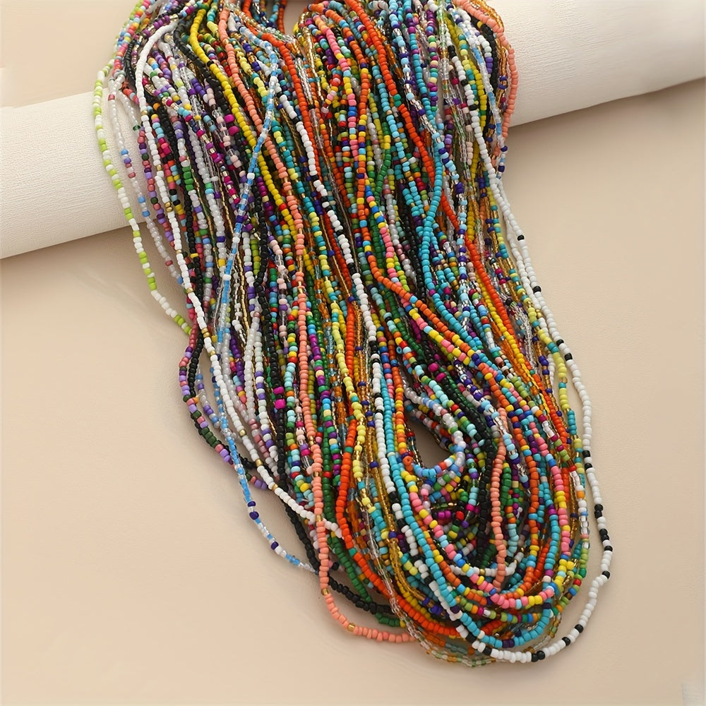 Ensemble de 20 colliers et chaînes de taille élastiques en perles de verre bohèmes colorées pour femmes, bijoux de corps style plage et bikini pour fête, vacances et festival