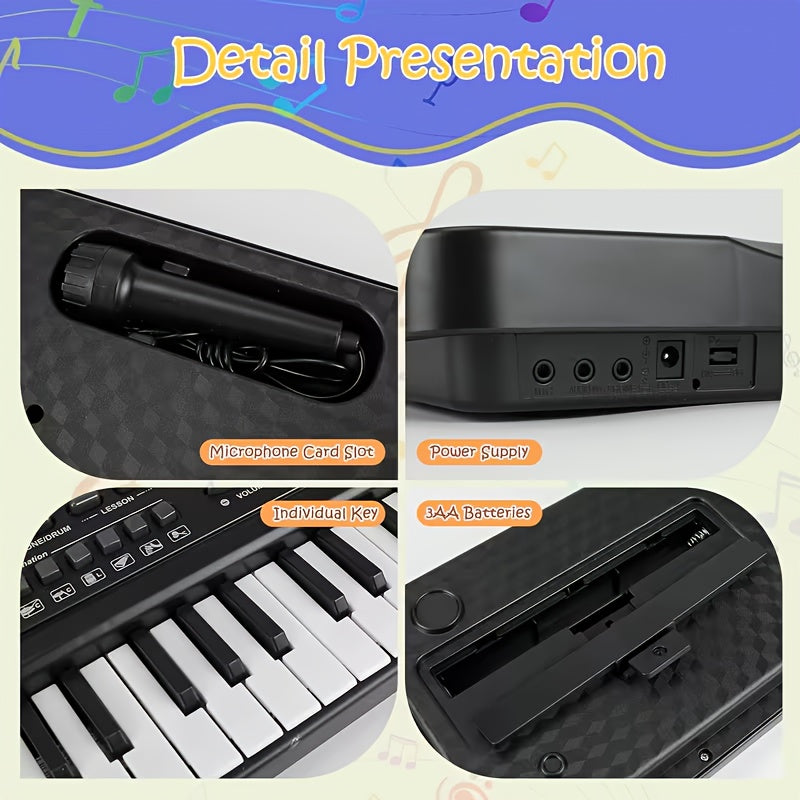 Clavier électronique 61 touches pour débutants - microphone intégré, partitions imprimées et alimentation USB, kit de démarrage complet pour enfants et adultes, cadeau d'anniversaire idéal pour les mélomanes