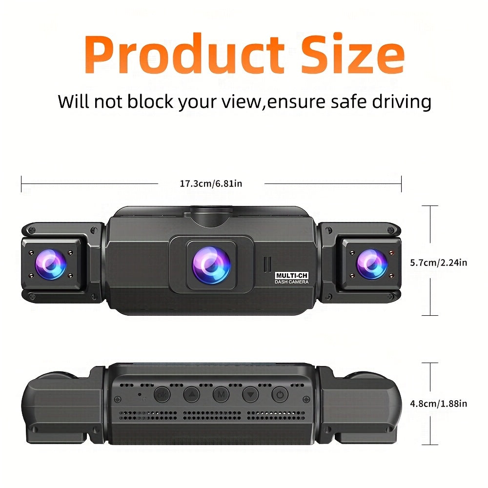 Dashcam 4K avec caméra rotative 360° à 4 canaux, carte SD 32 Go offerte, vision nocturne, enregistrement en boucle 24h/24, moniteur de stationnement, caméras avant 4K et latérales/arrière 1080p, pour tous véhicules