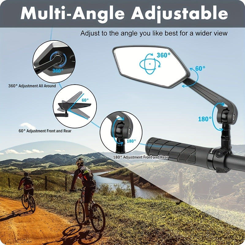Lot de 2 grands rétroviseurs pliables HD pour vélo électrique, vélo, moto et scooter – Rétroviseur de guidon ajustable à 360°, verre résistant aux rayures, stable à haute vitesse, ABS durable, installation facile