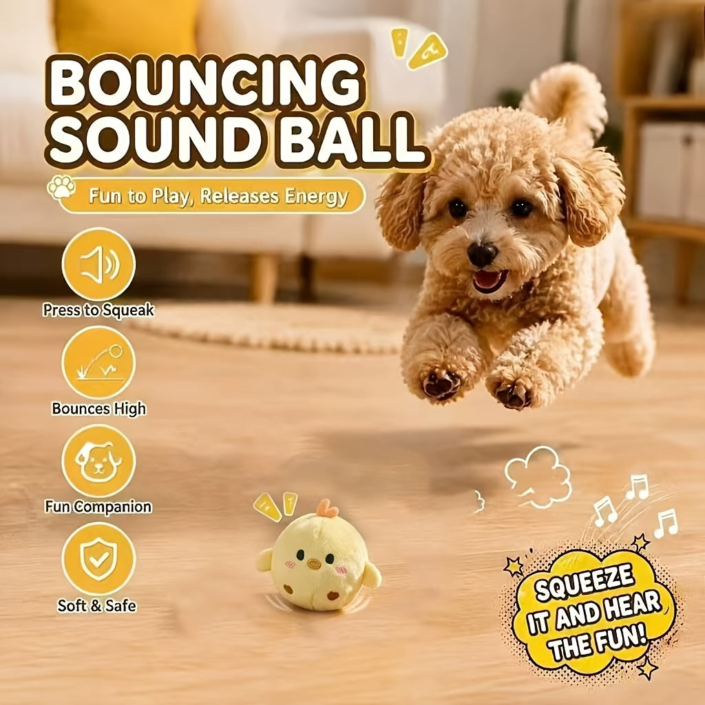 Balle rebondissante grinçante pour chiens et chats - Jouet interactif en forme de poussin jaune, rebond lent, résistant à la mastication, anti-ennui, attire les animaux avec le son - Cadeau parfait pour animaux de compagnie