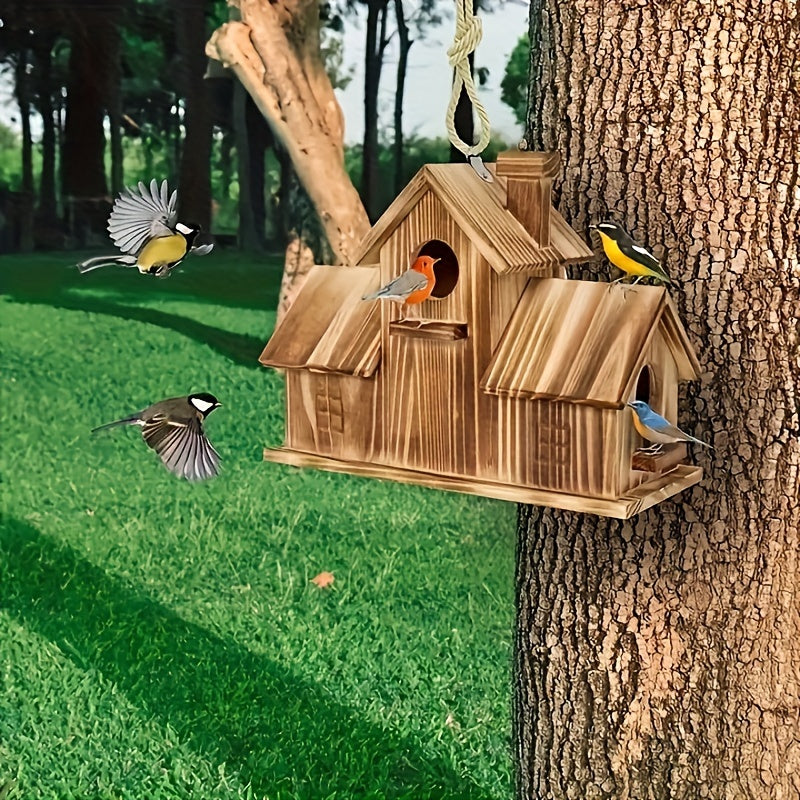 Nichoir rustique en bois pour oiseaux sauvages, nichoir d'extérieur pour jardin, patio ou arbre, abri résistant aux intempéries en bois naturel