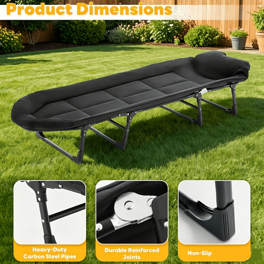 Lit de camp XL avec appui-tête intégré et matelas amovible – Lit pliant portable de 180 cm, cadre robuste pour adultes – pour le camping, lit d'appoint, voyage et pique-nique