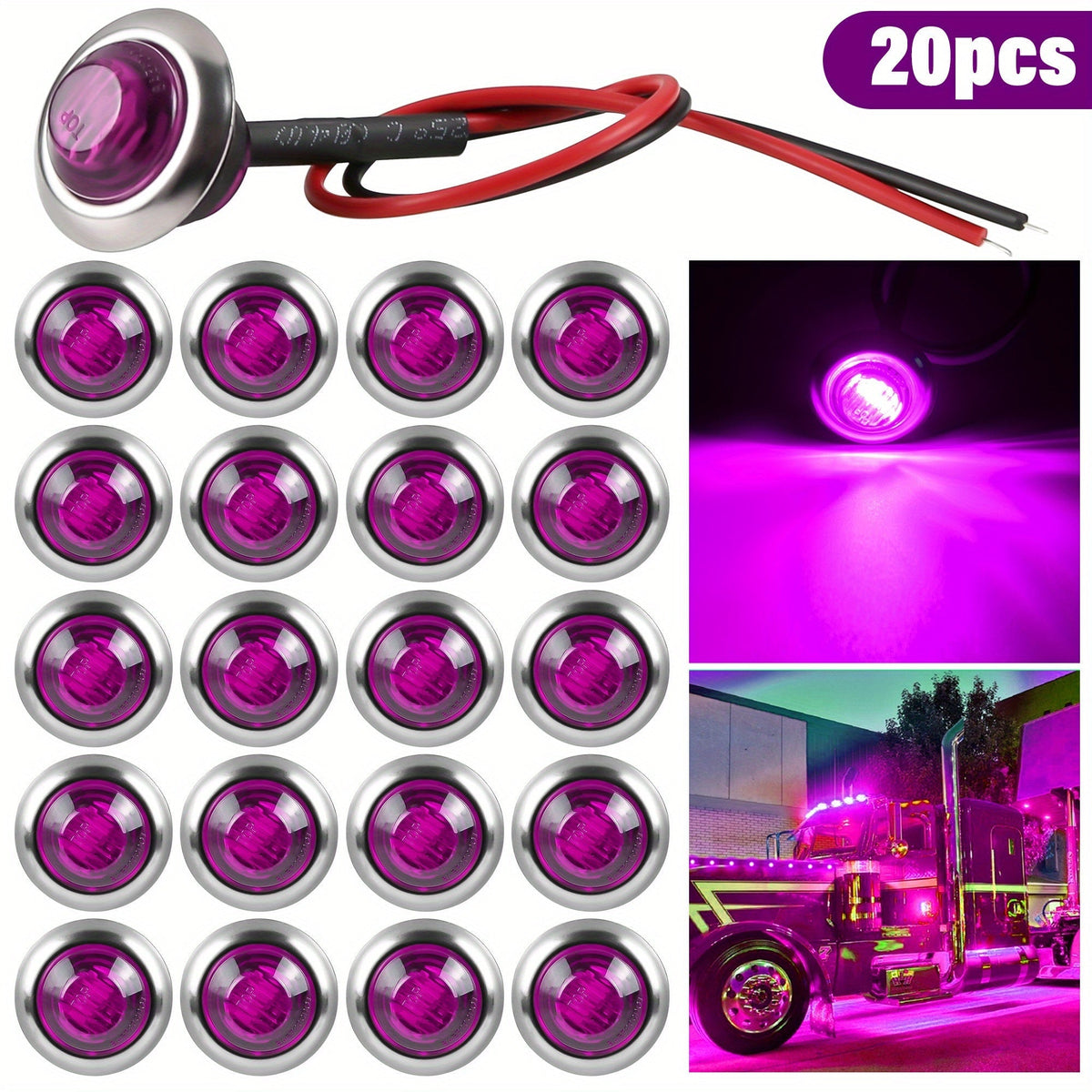 Lot de 20 feux de courtoisie LED pour bateau, 12 V CC, 3 LED, feux de gabarit latéraux pour tableau arrière, poupe et pont de yacht, feux de navigation ronds submersibles en rouge, vert, bleu, blanc et jaune, base en acier inoxydable