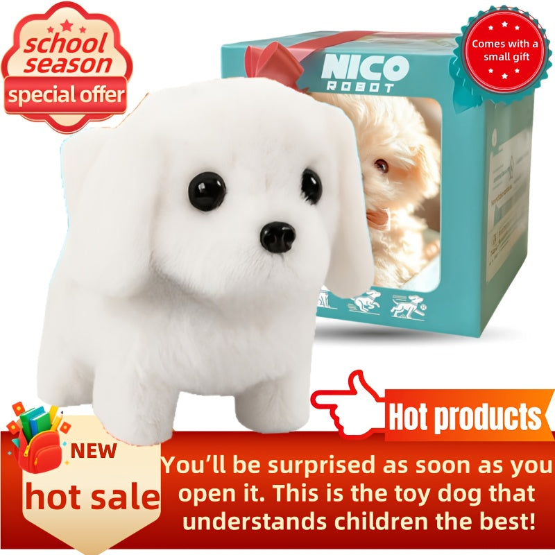 Chiot Labrador blanc interactif en peluche, jouet robotique qui marche, aboie et remue la queue, animal de compagnie électronique réaliste, idée cadeau pour anniversaire, Noël, fêtes, garçons et filles de 3 ans et plus