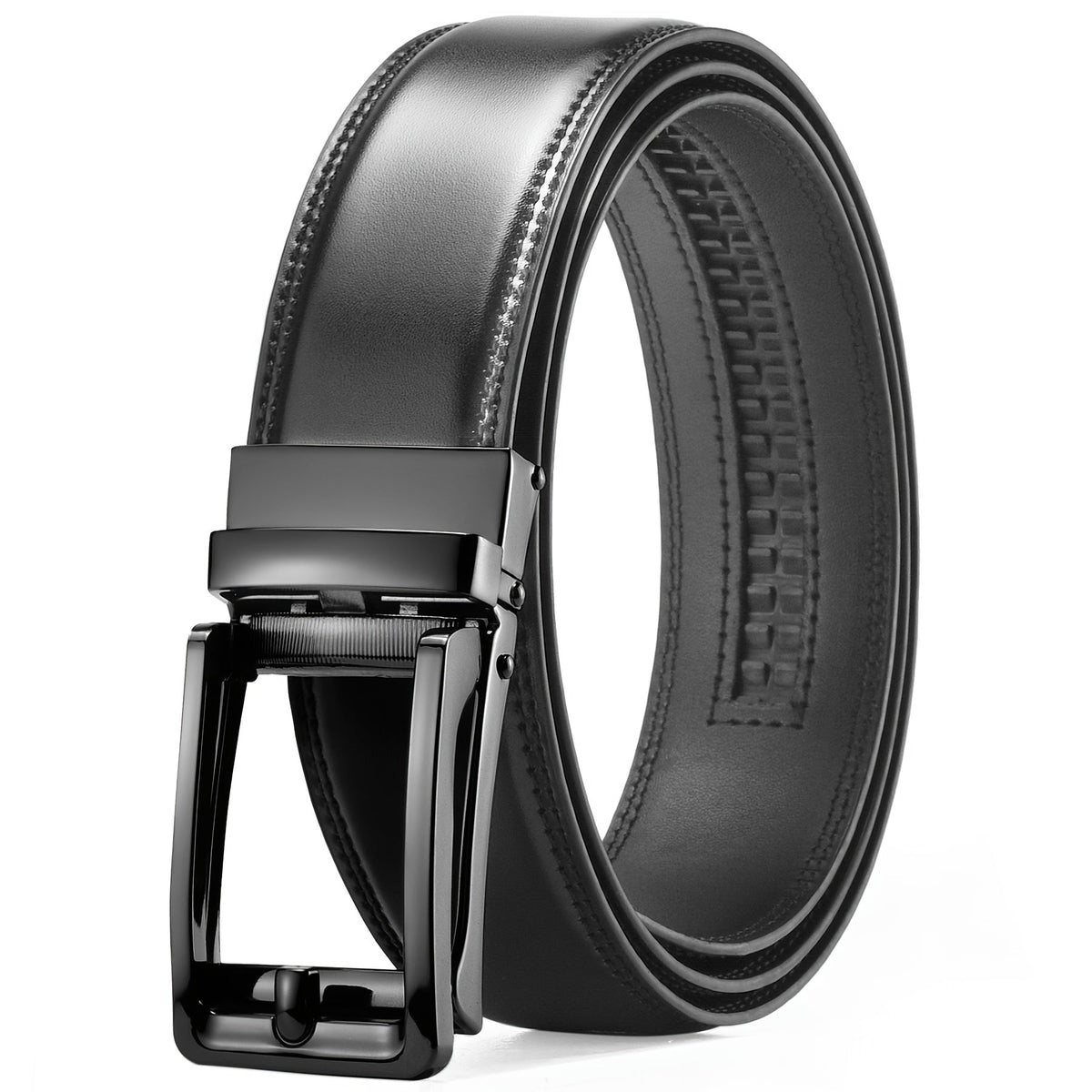Ceinture habillée à cliquet pour homme en cuir avec boucle automatique – Boucle en alliage de zinc, taille ajustable de 71 cm à 117 cm , 8 styles, ceinture de ville, cadeau idéal pour mari, fête des pères et Noël