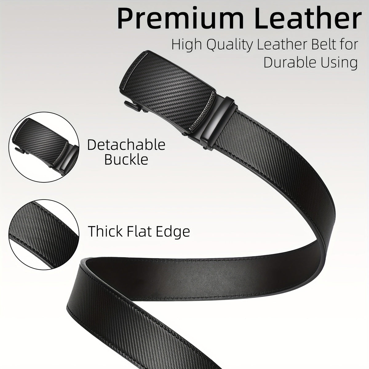 Ceinture habillée à cliquet pour homme en cuir avec boucle automatique – Boucle en alliage de zinc, taille ajustable de 71 cm à 117 cm , 8 styles, ceinture de ville, cadeau idéal pour mari, fête des pères et Noël