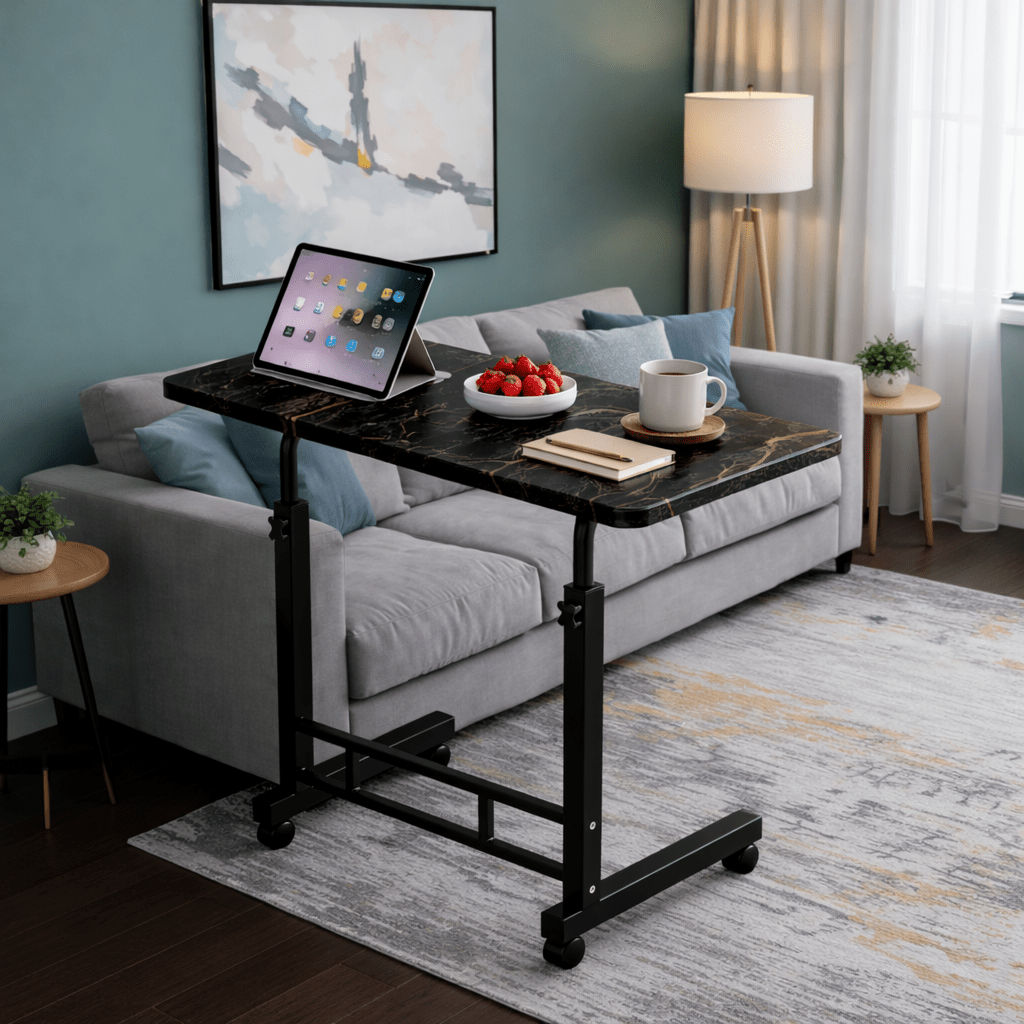 Table pour ordinateur portable mobile réglable en hauteur avec roulettes, bureau d'ordinateur de chevet roulant pour lit et canapé, table d'appoint pour chambre, dortoir et petits espaces, disponible en 8 couleurs
