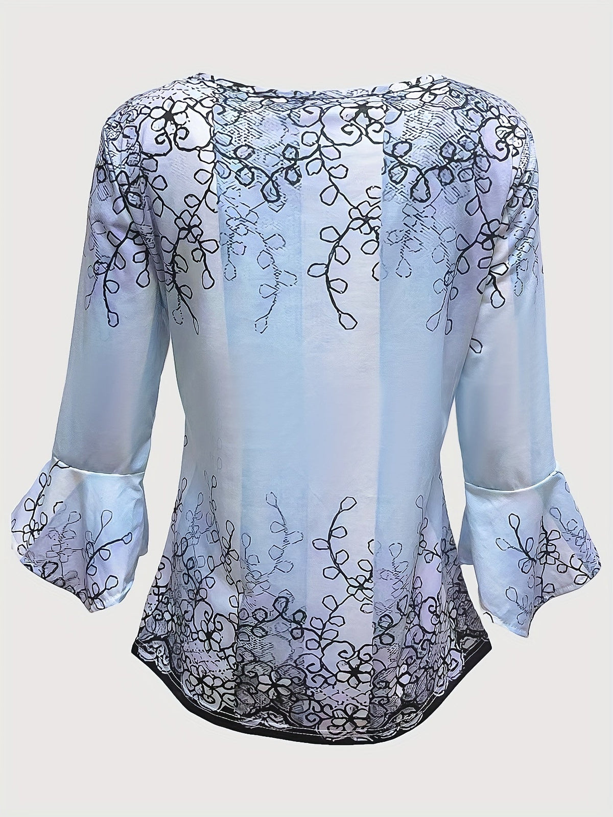 Chemisier boutonné à motif floral pour femme, haut tunique décontracté à manches évasées et volants, tissu en maille extensible doux, printemps, été, automne, S-XXL, lavable en machine