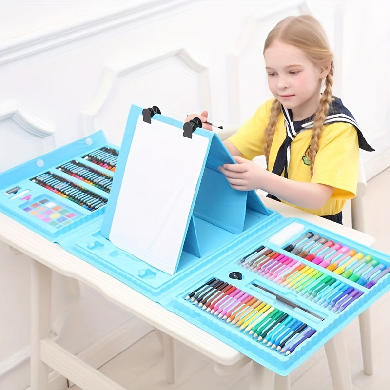 Set de 228 pièces pour activités artistiques pour enfants, kit de dessin et peinture de luxe avec pastels à l'huile, crayons de cire, feutres colorés et acryliques, pinceaux aquarelle et bloc à dessin, cadeau pour enfants