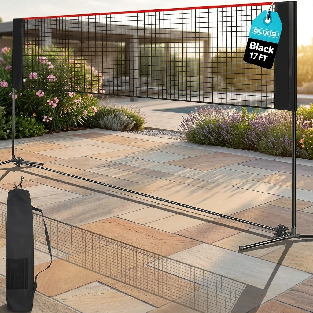 Ensemble de filet de badminton et volley-ball portable, hauteur et tension réglables, résistant aux intempéries avec sac de transport - Qualité professionnelle pour jardin, piscine, jeux sur terrain intérieur et extérieur