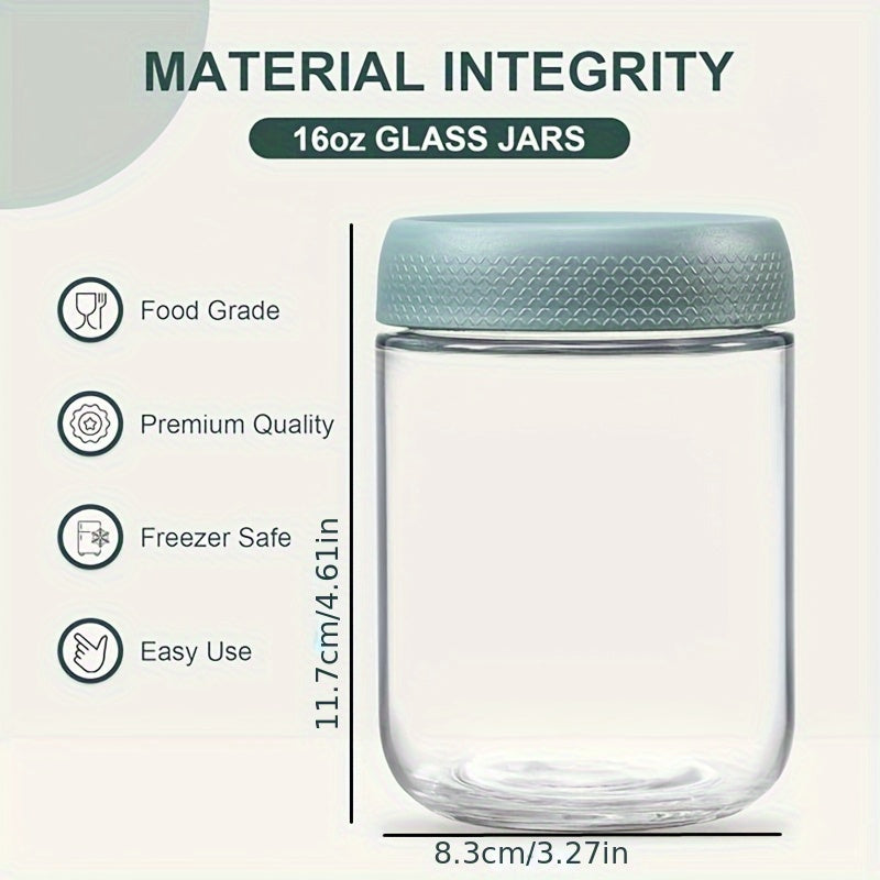 Lot de 6 bocaux Mason en verre de 475 ml avec couvercles hermétiques – Récipients à large ouverture pour avoine de nuit, bocaux de conservation pour préparation de repas, yaourt, salade, snacks, épices, sucre – Ensemble de rangement de cuisine sans BPA