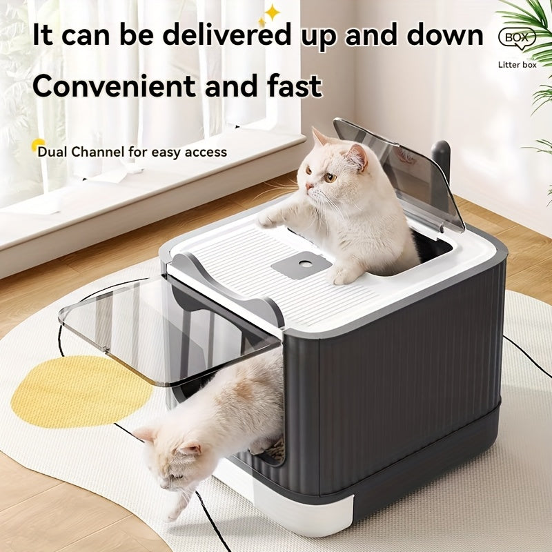 Grande litière fermée pour chat avec couvercle - Conception couverte pour le contrôle des odeurs et une grande intimité, toilette pour chat moderne et facile à nettoyer pour plusieurs chats, inclut des sacs poubelle, meuble litière pour chat extra large