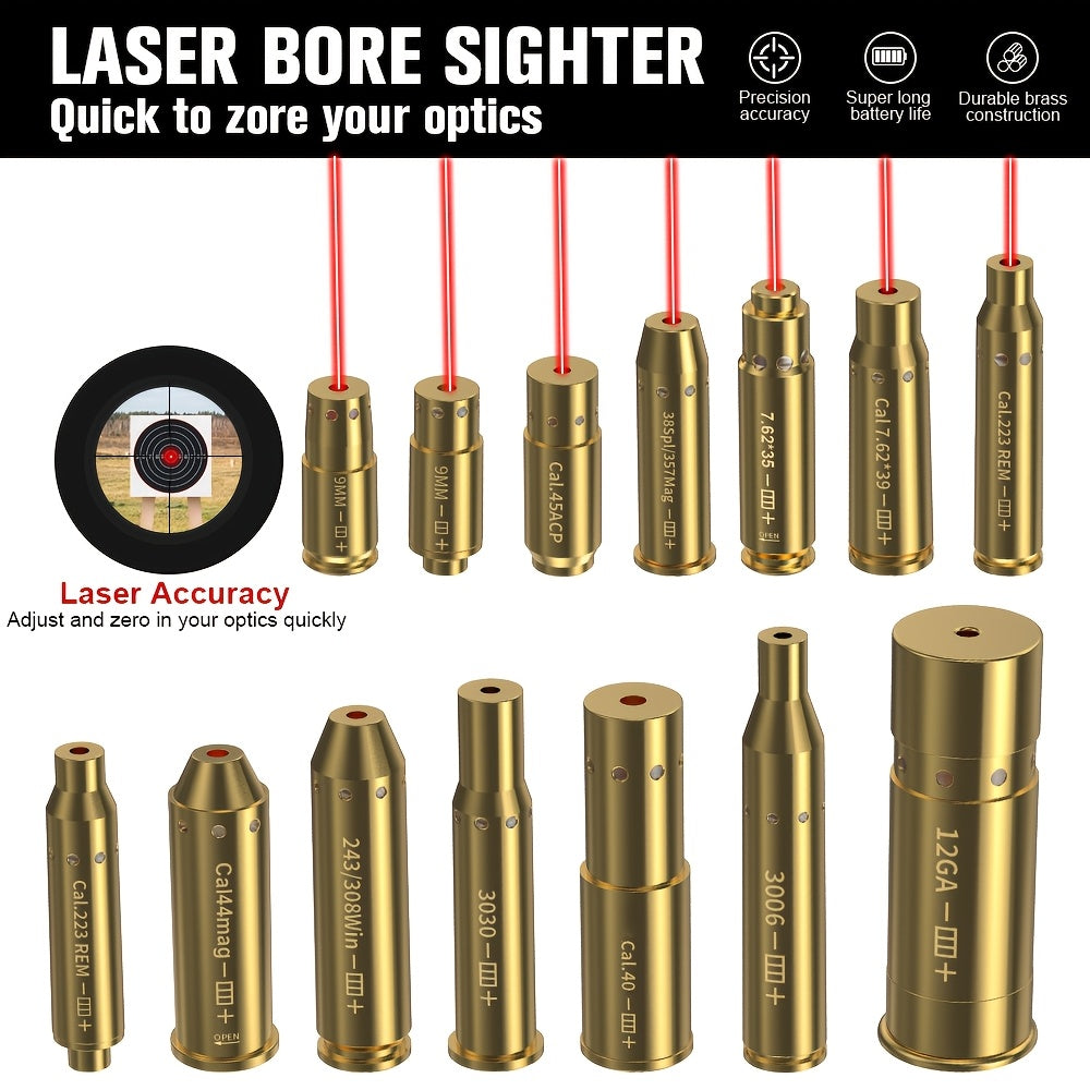 Kit de réglage laser multi-calibres pour 9mm, 45ACP, 223REM, 308WIN, 380ACP, 38SPL, 12GA – Appareil de réglage laser rouge haute précision pour fusils et pistolets, installation facile, inclut 2 jeux de piles