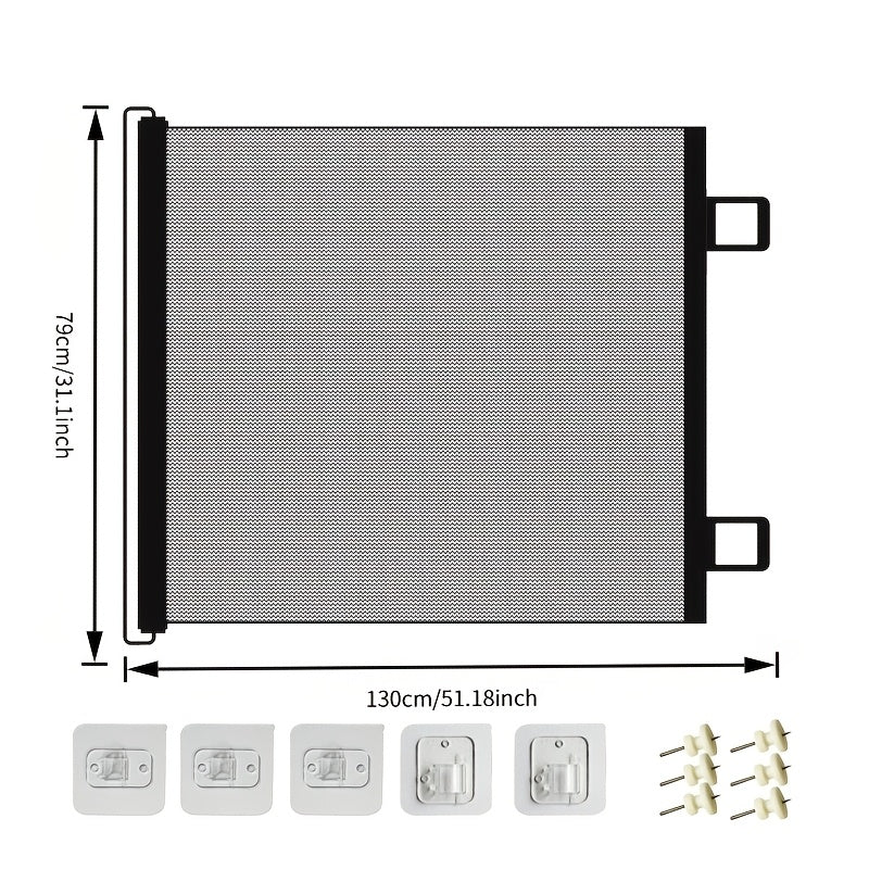 Retractable Mesh Pet Gate for Dogs and Cats - No Drill Easy Install Safety Gate for Stairs Doors Rooms, Indoor Outdoor Dog Gate Stair Guard for Home Office Hallway