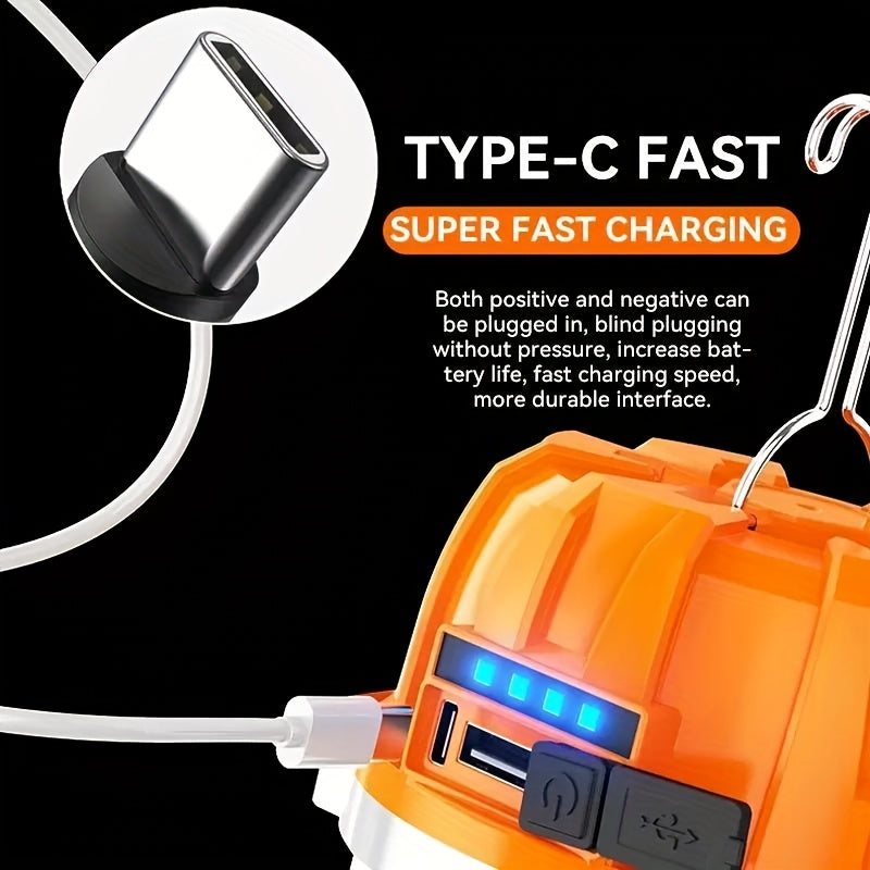 Lanterne de camping LED rechargeable par USB avec batterie externe intégrée, lampe de tente portable ultra-lumineuse pour camping, barbecue, terrasse, extérieur et urgences, recharge les téléphones portables, design autoportant et suspendu