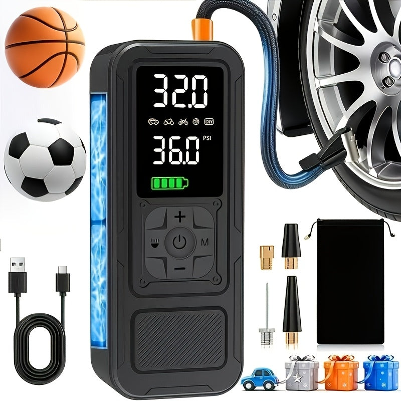 Gonfleur de pneus portable sans fil, compresseur d'air 160 PSI avec manomètre numérique et lampe LED, gonflage 8x plus rapide pour voiture, moto, vélo et ballon - Pompe à air électrique rechargeable