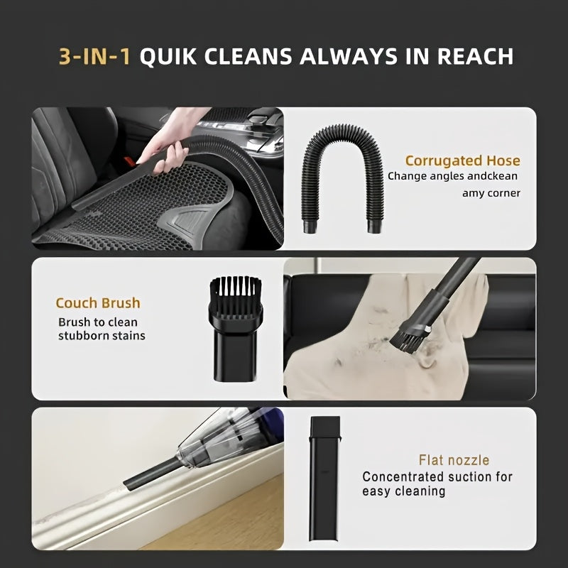 Aspirateur à main rechargeable sans fil – Aspiration puissante de 6 kPa, 40 dB silencieux, mini aspirateur portable pour poils d'animaux, voiture, clavier, nettoyage de bureau et maison avec suceur plat
